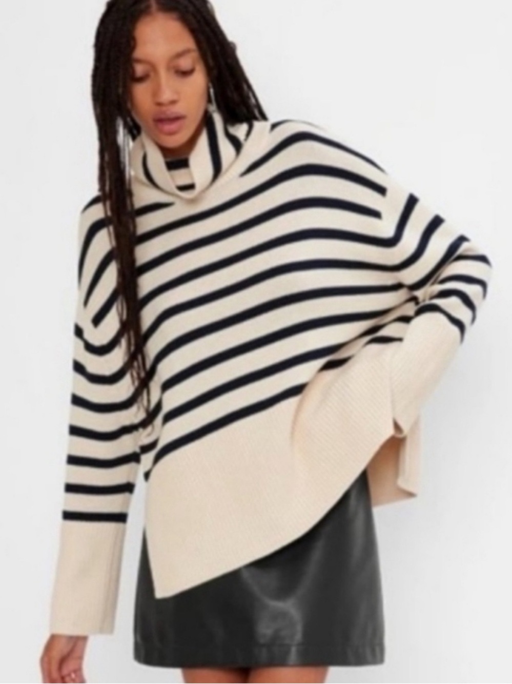 Gap Cream and Black Striped Split Hem Turtleneck Sweater